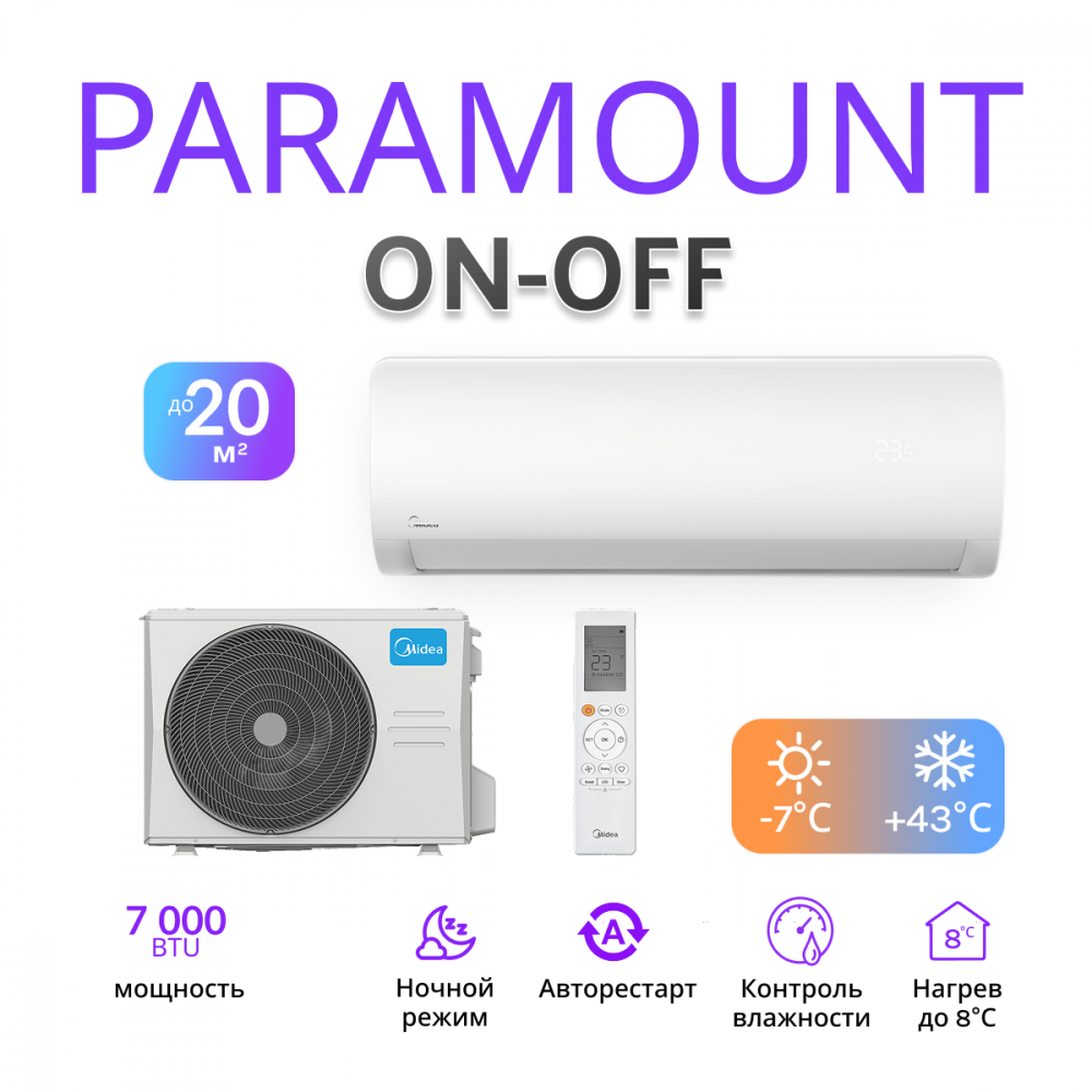 MIDEA PARAMOUNT ON/OFF MSAG1-07HRN1-I/MSAG1-07HRN1-O