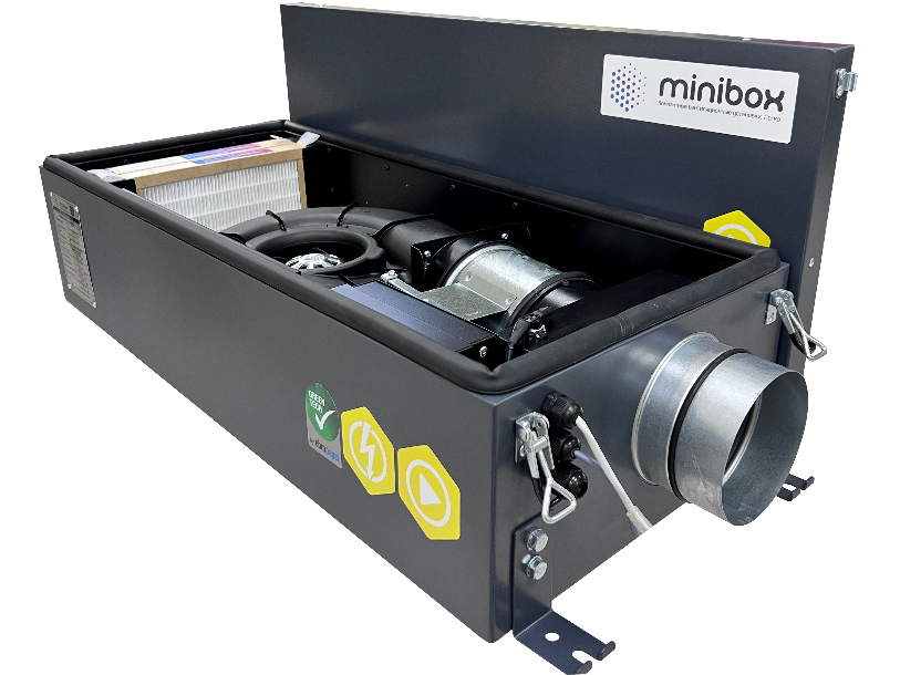 Вентиляционная установка с электрическим нагревом Minibox.E-450.PREMIUM Вентилятор EC EbmPapst (Германия) В комплекте фильтры G4+HEPA-11.